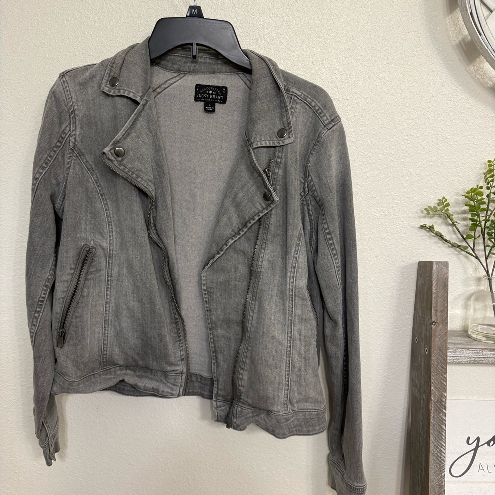 Lucky Brand Gray Jean Jacket Moto Style